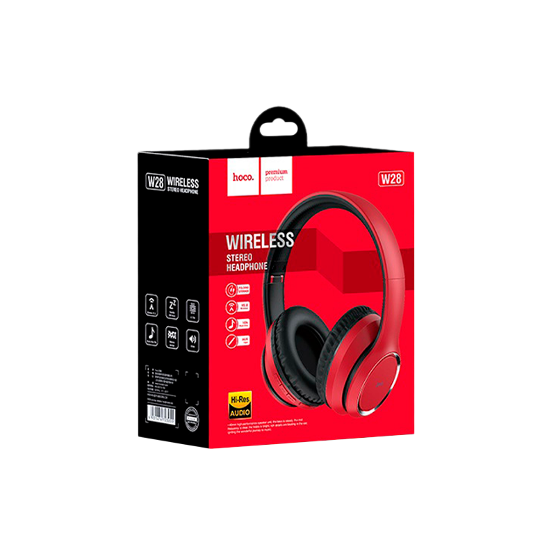 Наушники полноразмерные HOCO W28 bluetooth 5.0 с микр. microSD красный (1/30)