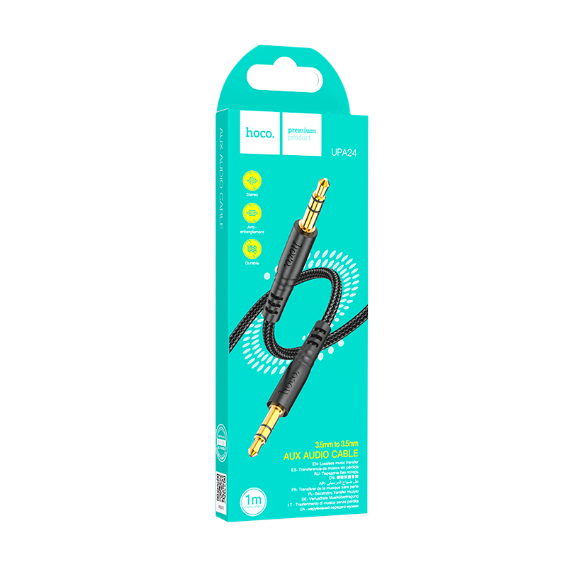 Кабель AUX HOCO UPA24 Jack 3.5mm (m)-Jack 3.5mm (m) 1.0м нейлон черный (1/420)