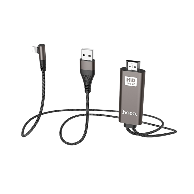 Кабель HOCO UA14 USB (m)-Lightning/HDMI (m) 2.0м 2.0A нейлон черный (1/82)