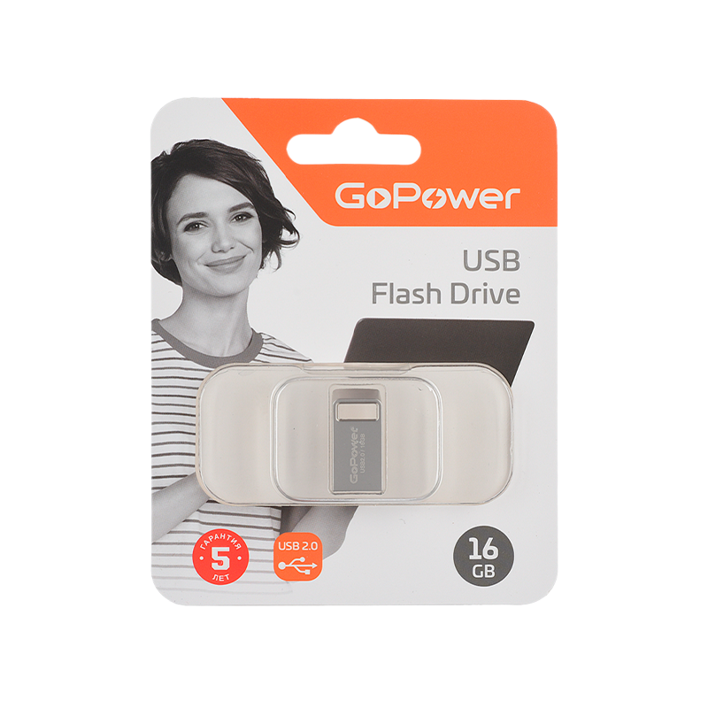 Флеш-накопитель GoPower MINI 16GB USB2.0 металл серебряный (1/50/1000)
