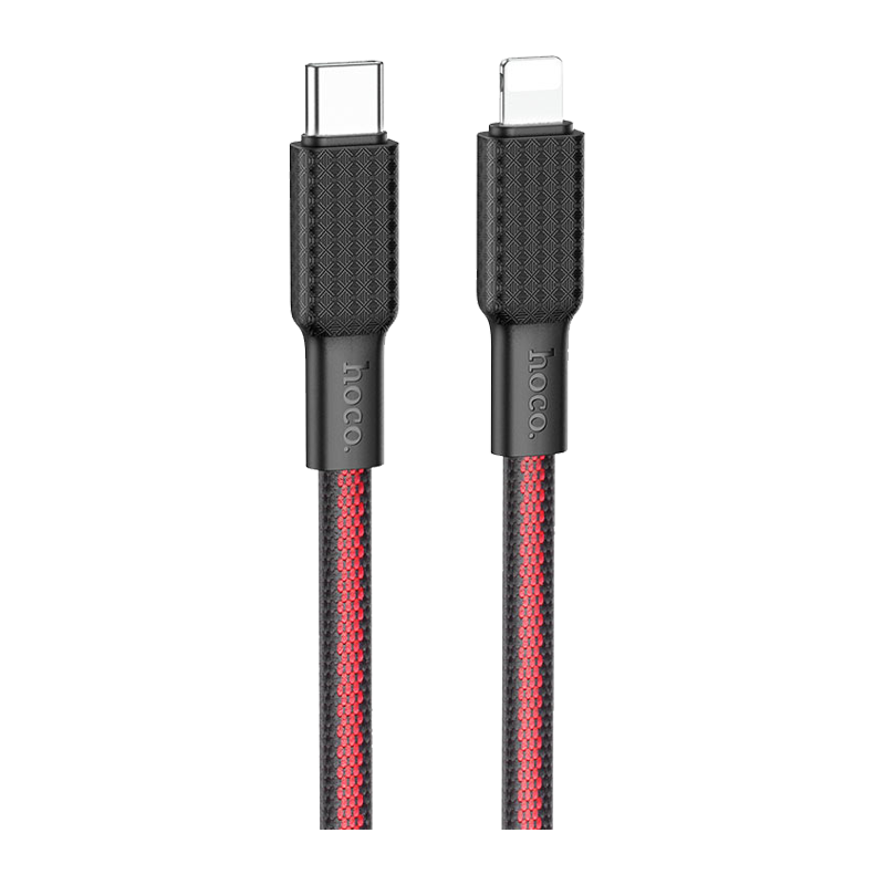 Кабель HOCO X69 Lightning (m)-Type-C (m) 1.0м 2.4A 20W нейлон черный красный (1/33/330)