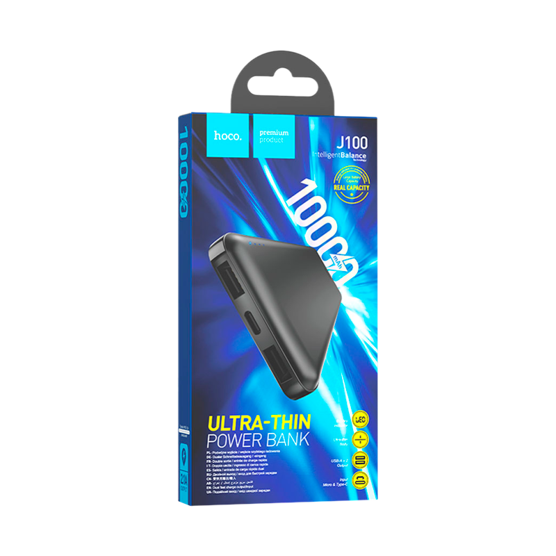 Внешний аккумулятор HOCO J100 10000mAh 2.1A 2USB/Type-C черный (1/66)