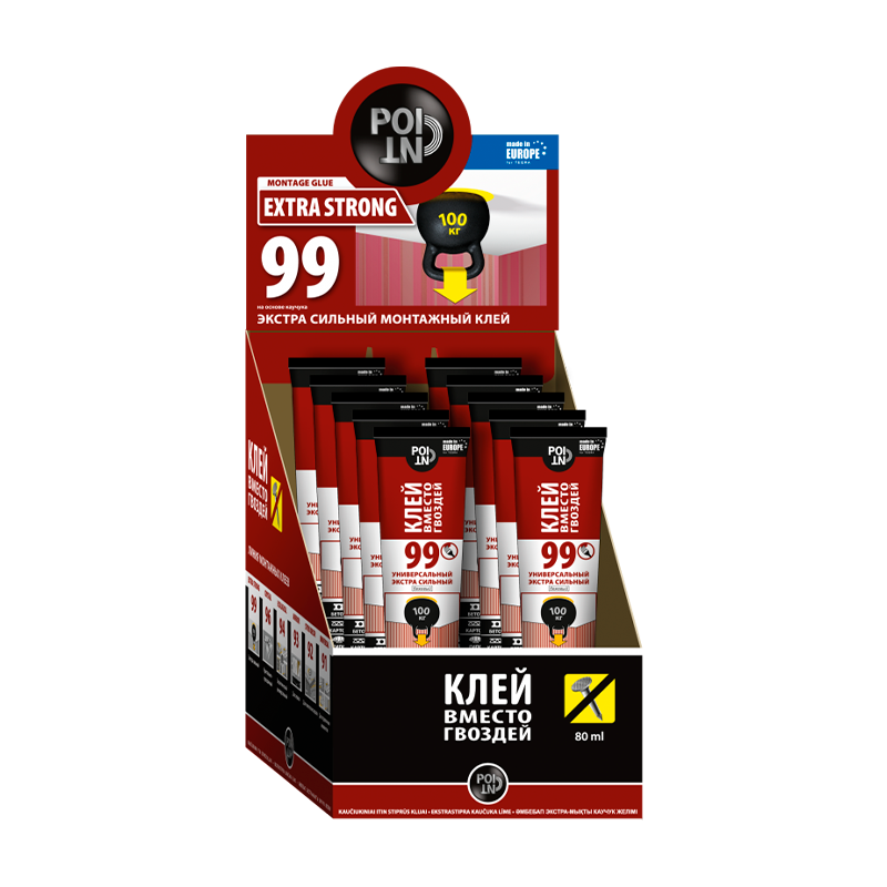 Клей POINT 99 вместо гвоздей 80мл экстра сильный BOX10 шоу-бокс (1/10)
