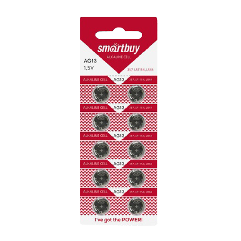 Батарейка Smartbuy G13/LR1154/LR44/357A/A76 BL10 Alkaline 1.5V (10/100/2000)