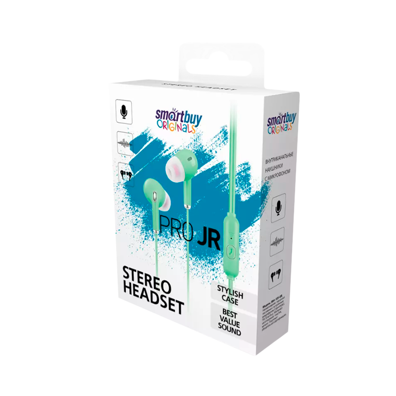 Наушники внутриканальные Smartbuy Pro JR с микр. зеленый в коробке (1/50)