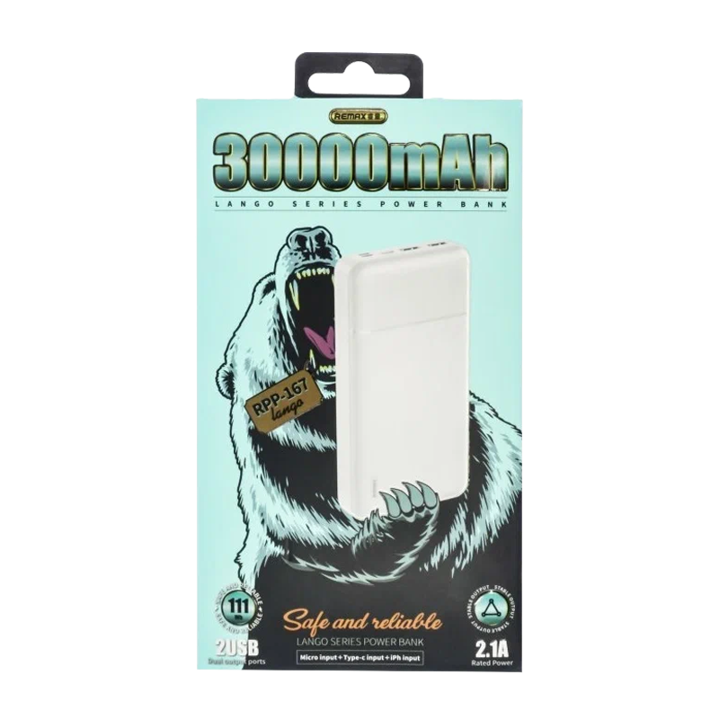 Внешний аккумулятор Remax RPP-167 Lango 30000mAh 2USB белый (1/16)