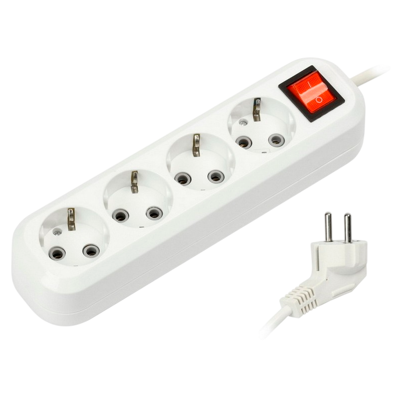 Удлинитель Smartbuy 4р.С/З 16A 3.0м с выкл. ПВС 3x1мм² белый (1/35)