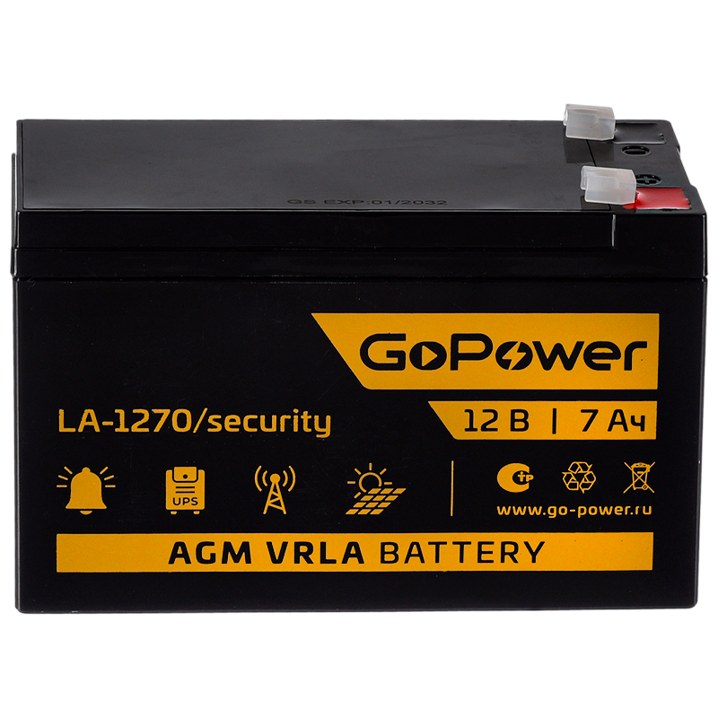 Аккумулятор свинцово-кислотный GoPower LA-1270/security 12V 7Ah клеммы T2/ F2 (1/5)