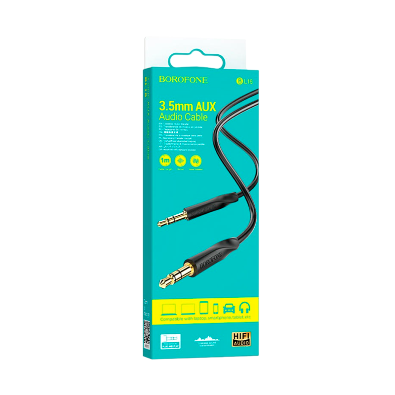 Кабель AUX Borofone BL16 Jack 3.5mm (m)-Jack 3.5mm (m) 1.0м ПВХ черный (1/360)