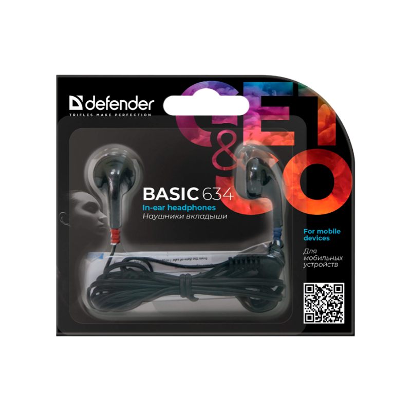 Наушники вставные Defender 634 #1 Basic черный (1/200)