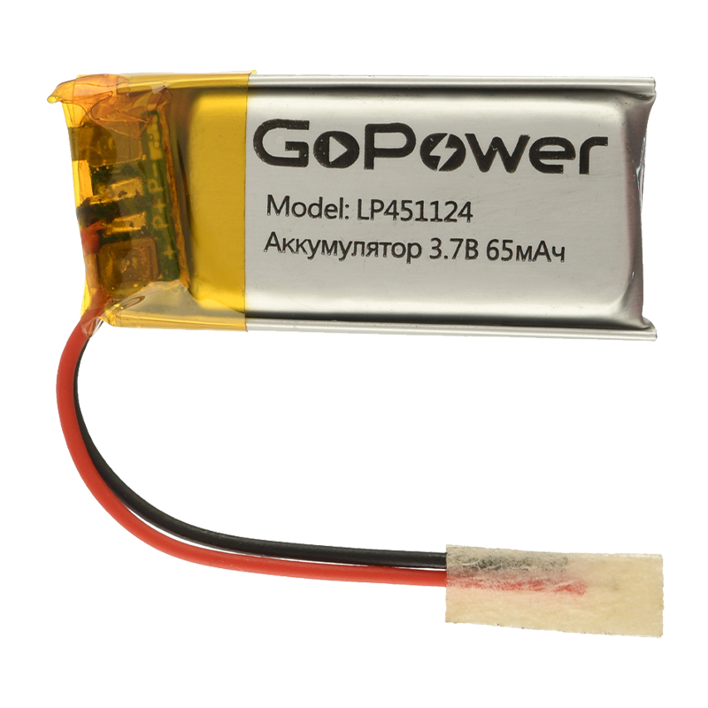 Аккумулятор Li-Pol GoPower LP451124 PK1 3.7V 65mAh с защитой (1/10)
