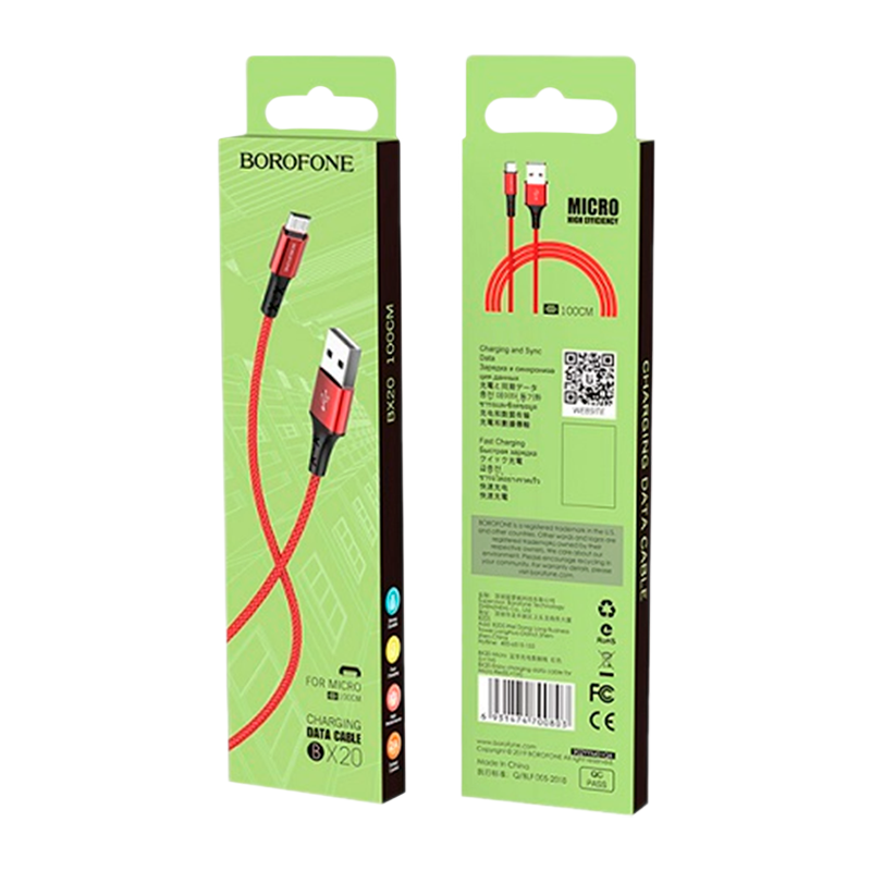 Кабель Borofone BX20 USB (m)-microUSB (m) 1.0м 2.0A нейлон красный (1/648)