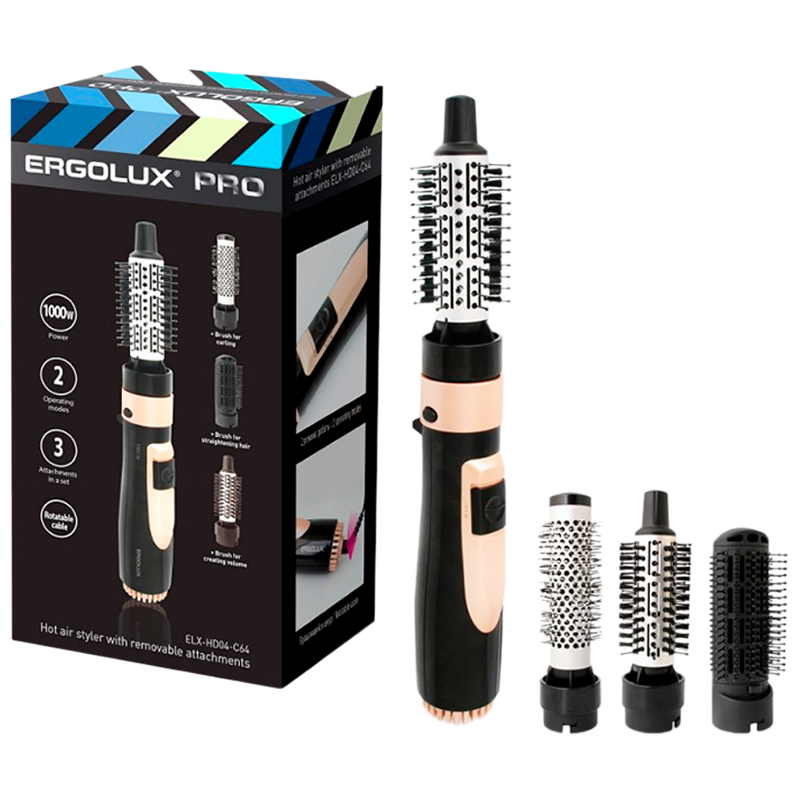 Фен Ergolux ELX-HD04-C64 1000W с расческой золотой черный