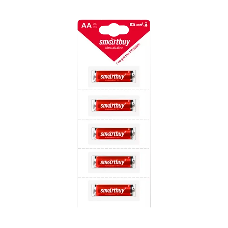 Батарейка Smartbuy LR6 AA BL5 Alkaline 1.5V отрывные (5/60/600)