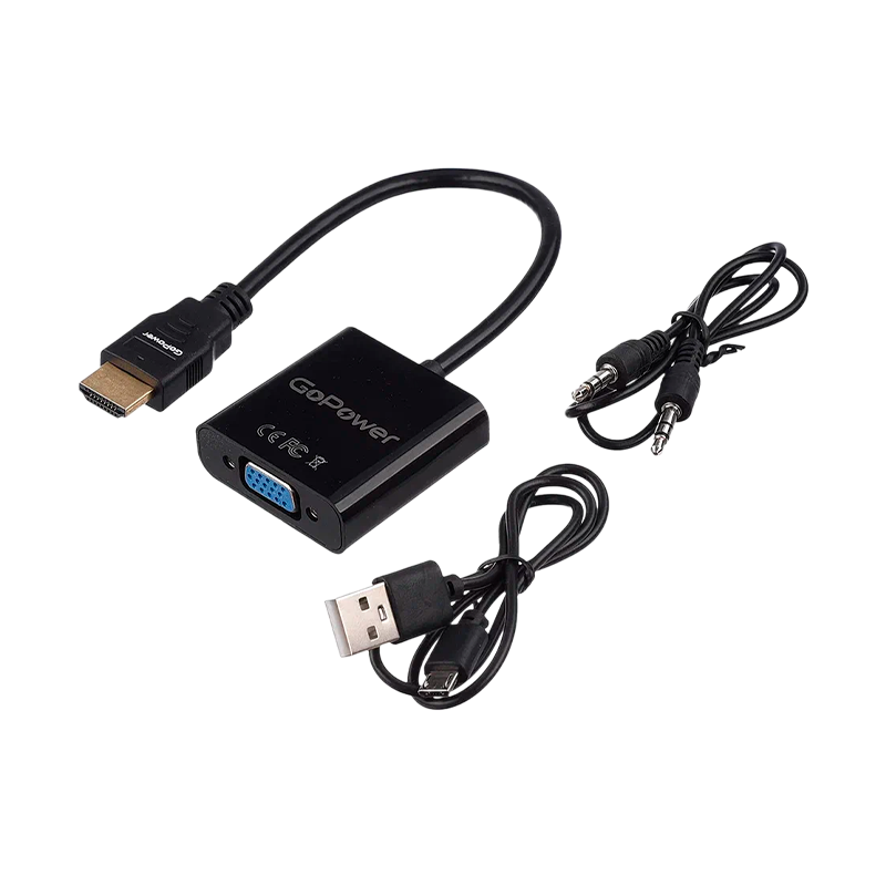 Переходник GoPower HDMI (m)-VGA (f) с питанием со звуком черный Premium Zip-Lock c подвесом (1/200)