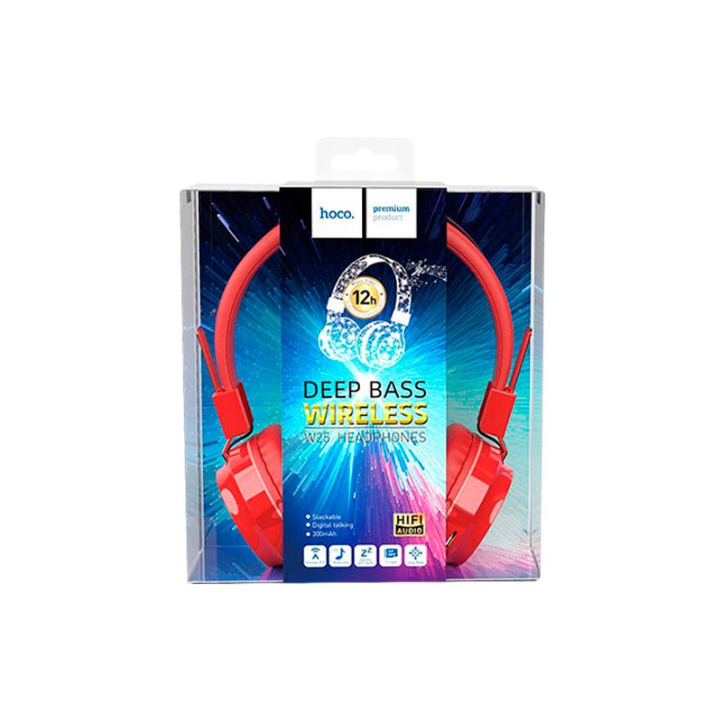 Наушники полноразмерные HOCO W25 bluetooth 5.0 с микр. microSD красный (1/10/30)