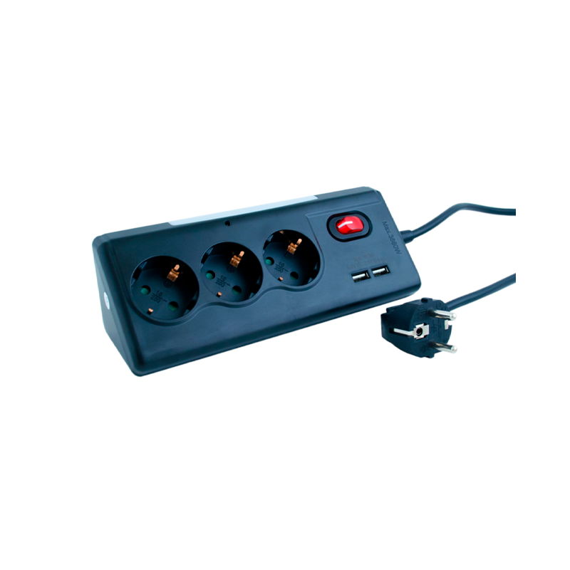 Сетевой фильтр Старт ZDV S 3р.С/З 16A 2USB с выкл. со шторкой 1.5м ПВС 3x1мм² (1/12)