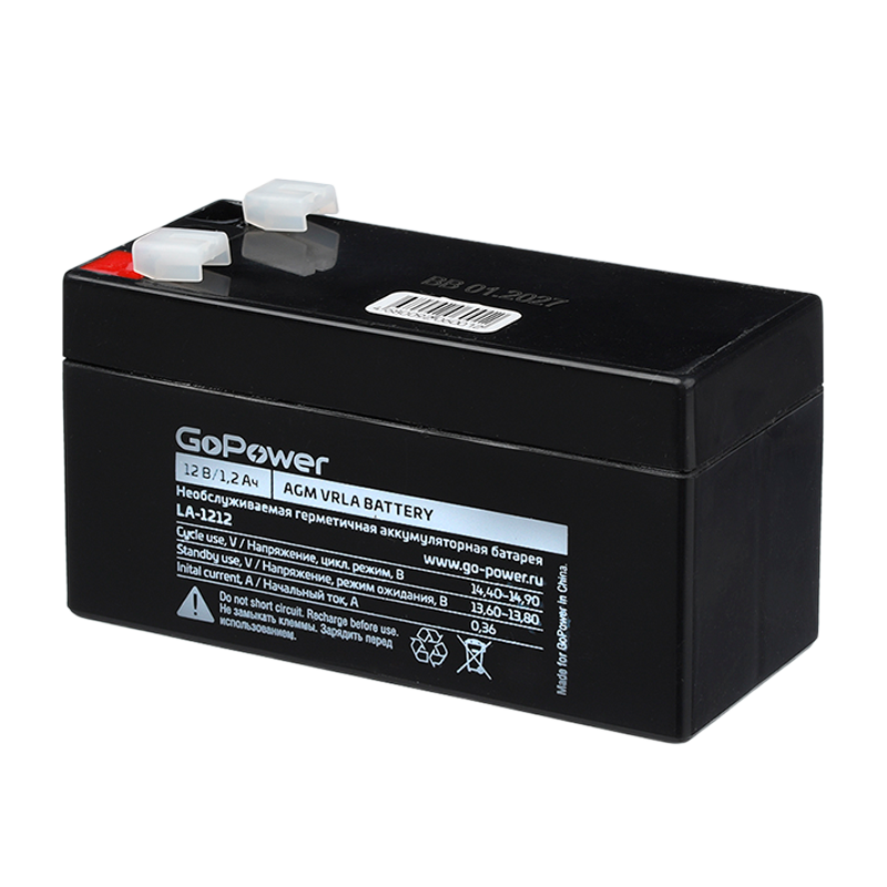 Аккумулятор свинцово-кислотный GoPower LA-1212 12V 1.2Ah клеммы T1/ F1 (1/20)
