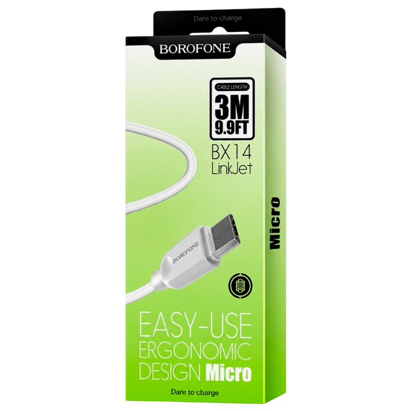 Кабель Borofone BX14 USB (m)-microUSB (m) 3.0м 2.4A ПВХ белый (1/360)