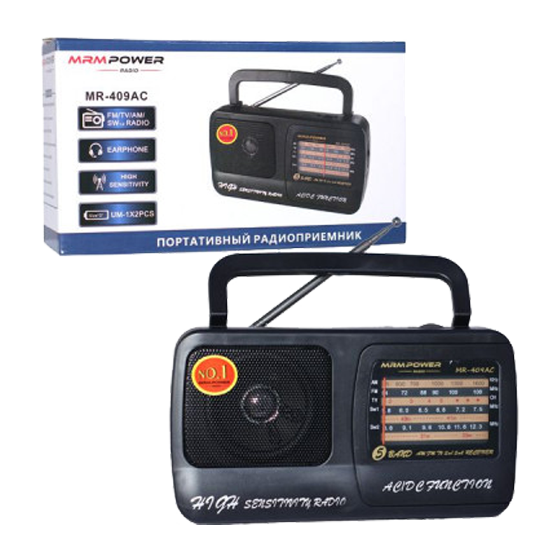 Радиоприемник MRM-Power MR-409AC пластик Jack3.5 черный (1/40)