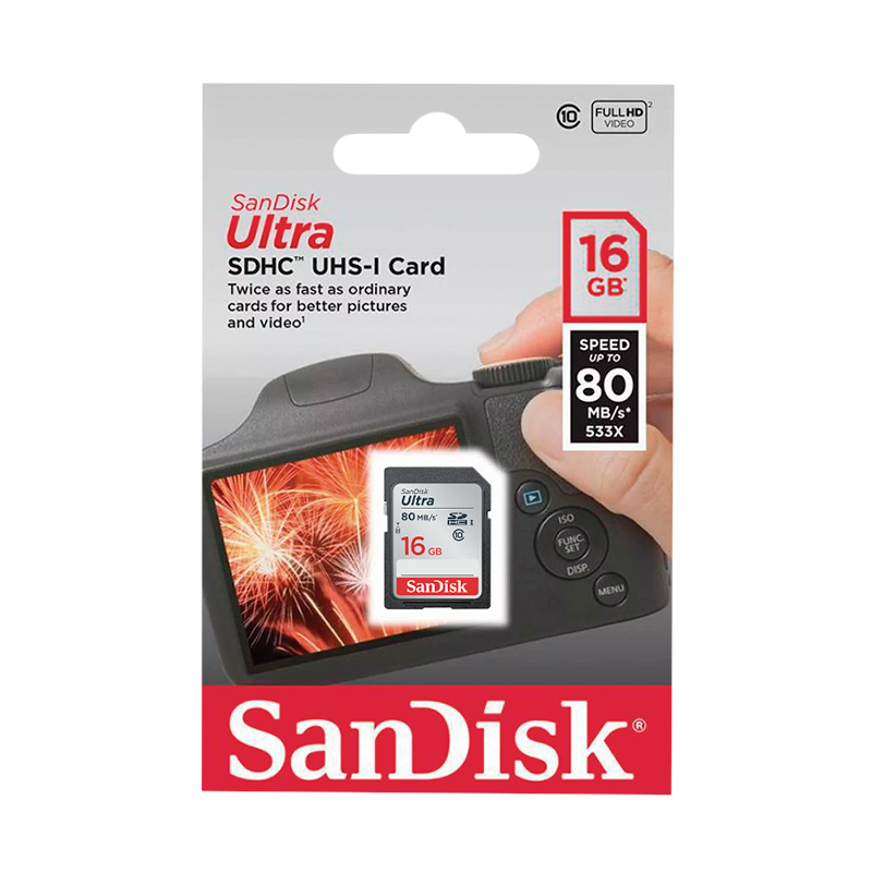 Карта памяти SD SanDisk ULTRA 16GB Class10 UHS-I (U1) 80 МБ/сек