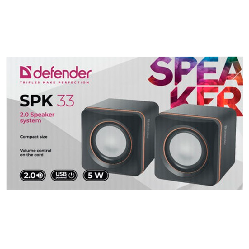 Колонки 2.0 Defender SPK-33 5W USB черный оранжевый (1/100)