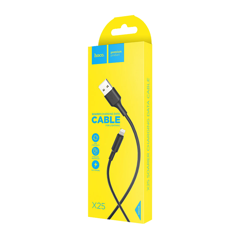 Кабель HOCO X25 USB (m)-Lightning (m) 1.0м 2.0A ПВХ черный (1/30/300)