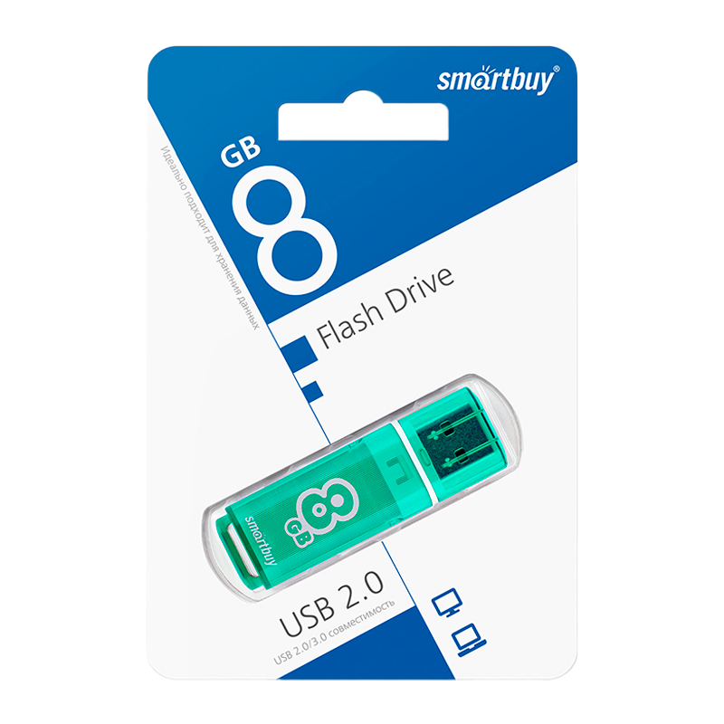 Флеш-накопитель Smartbuy Glossy 8GB USB2.0 пластик зеленый