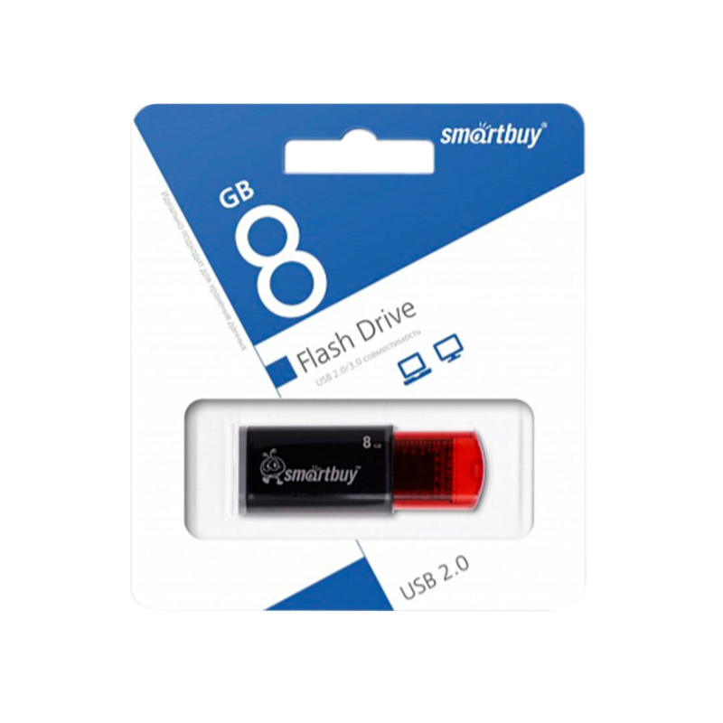 Флеш-накопитель Smartbuy Click 8GB USB2.0 пластик черный красный