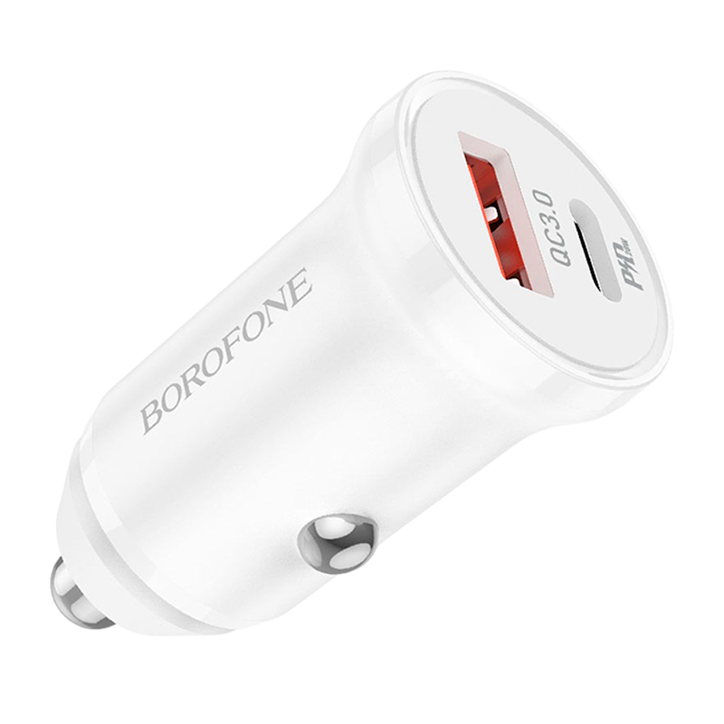 Автомобильное З/У Borofone BZ18A 1USB/Type-C 20W QC3.0 белый (1/48/192)