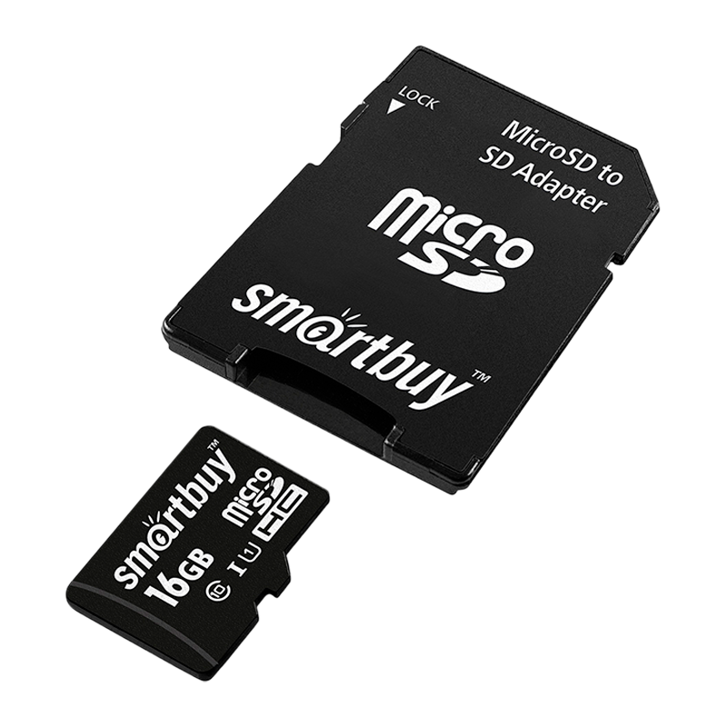 Карта памяти microSD Smartbuy 16GB Class10 UHS-I (U1) 10 МБ/сек с адаптером