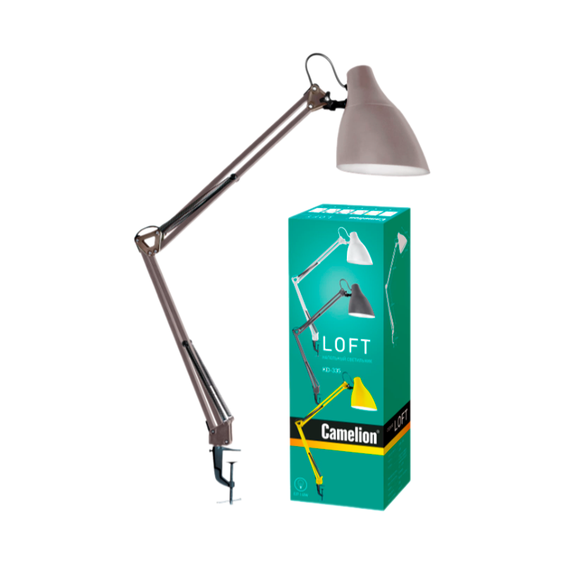 Светильник настольный Camelion KD-335 40W 230V E27 струбцина тауп (1/12)