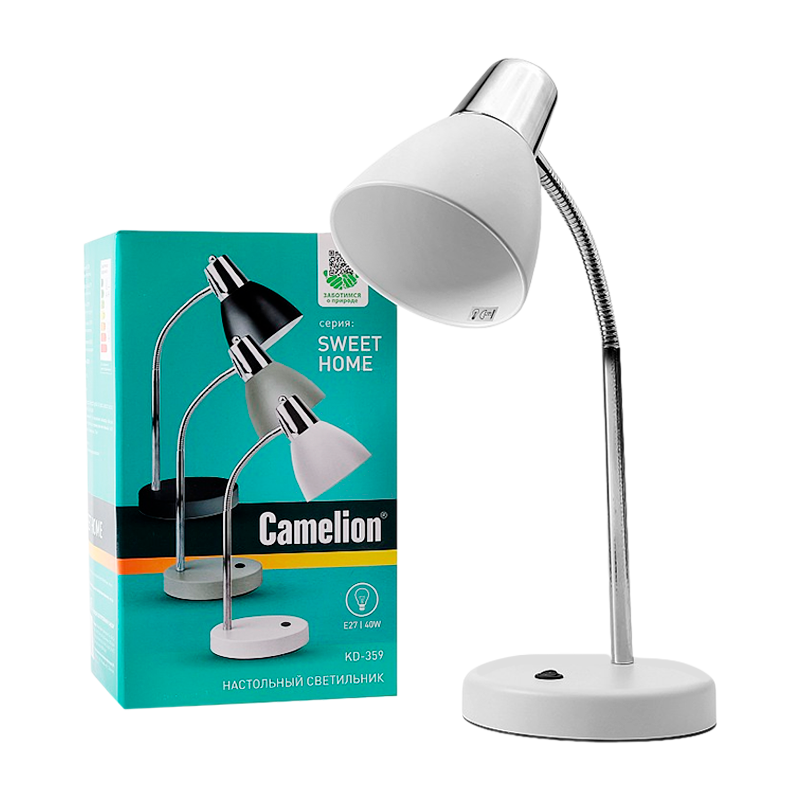 Светильник настольный Camelion KD-359 40W 230V E27 на основании белый (1/12)