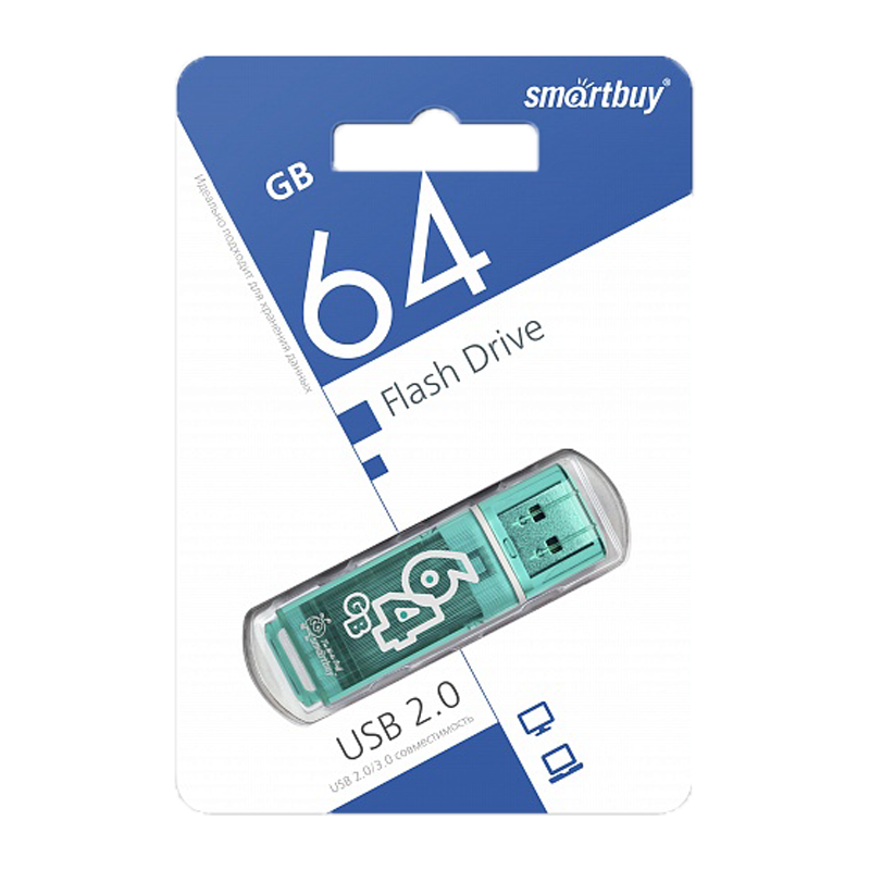Флеш-накопитель Smartbuy Glossy 64GB USB2.0 пластик зеленый