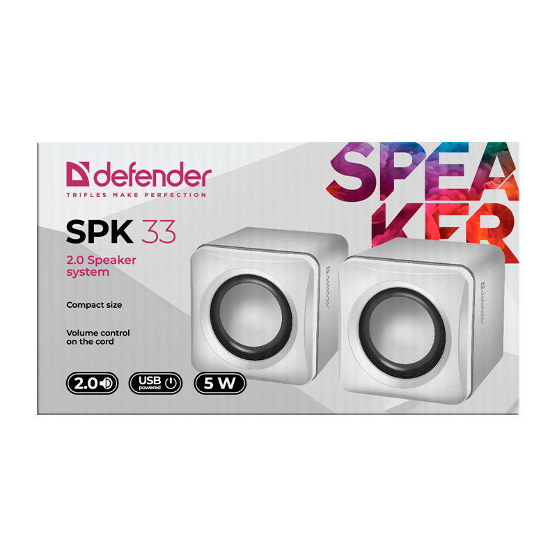 Колонки 2.0 Defender SPK 33 5W Jack 3.5mm белый (1/50)