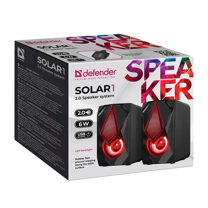 Колонки 2.0 Defender Solar 1 6W Jack 3.5mm черный (1/20)