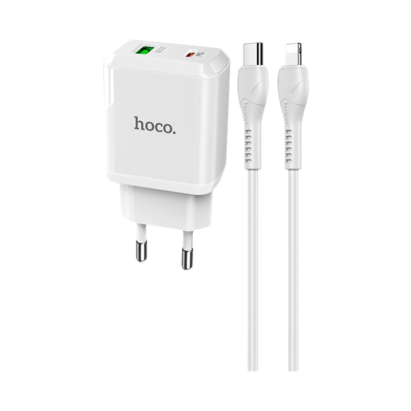 Сетевое З/У HOCO N5 1USB/Type-C 3.0A 20W PD3.0 с кабелем Type-C-Lightning белый (1/12/120)