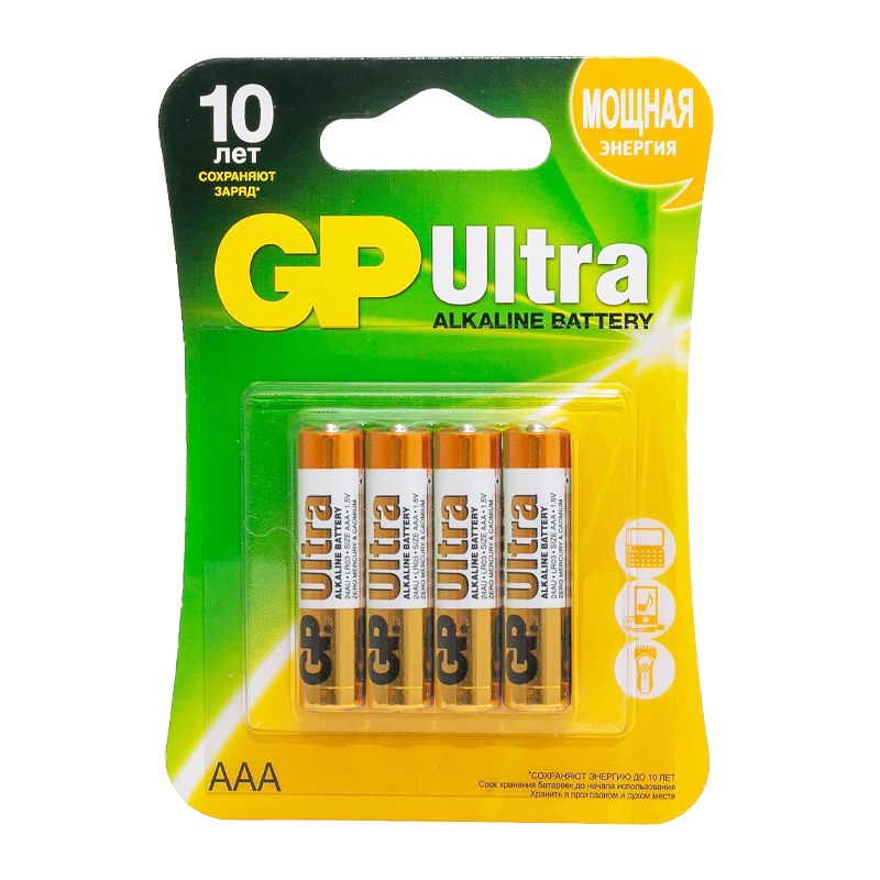 Батарейка GP ULTRA LR03 AAA BL4 Alkaline 1.5V (4/40/320)