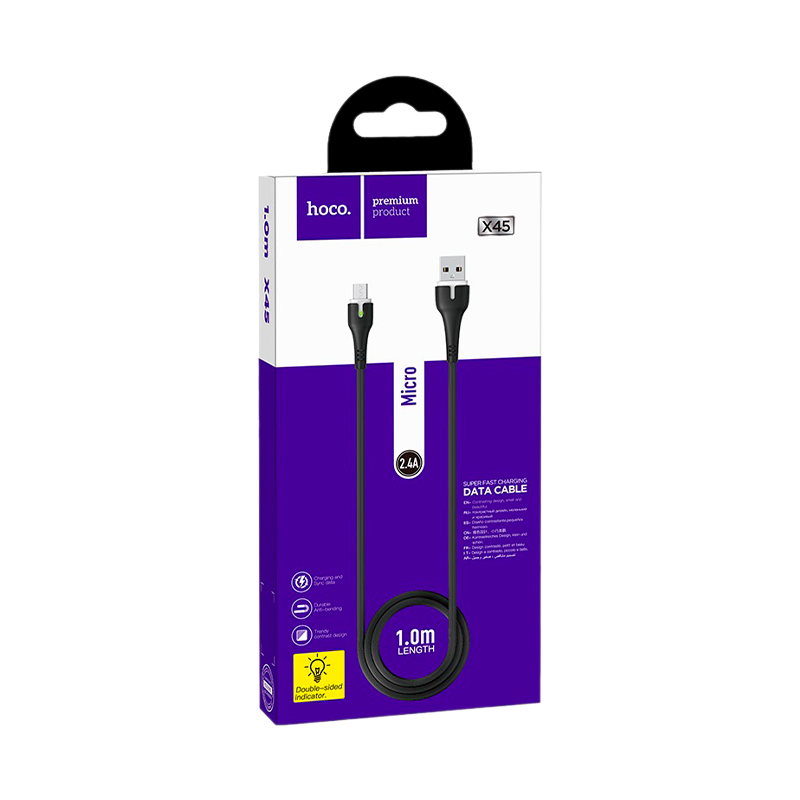 Кабель HOCO X45 USB (m)-microUSB (m) 1.0м 2.4A силикон черный (1/22/220)