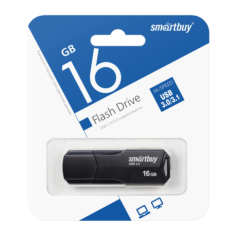 Флеш-накопитель Smartbuy Clue 16GB USB3.1 пластик черный