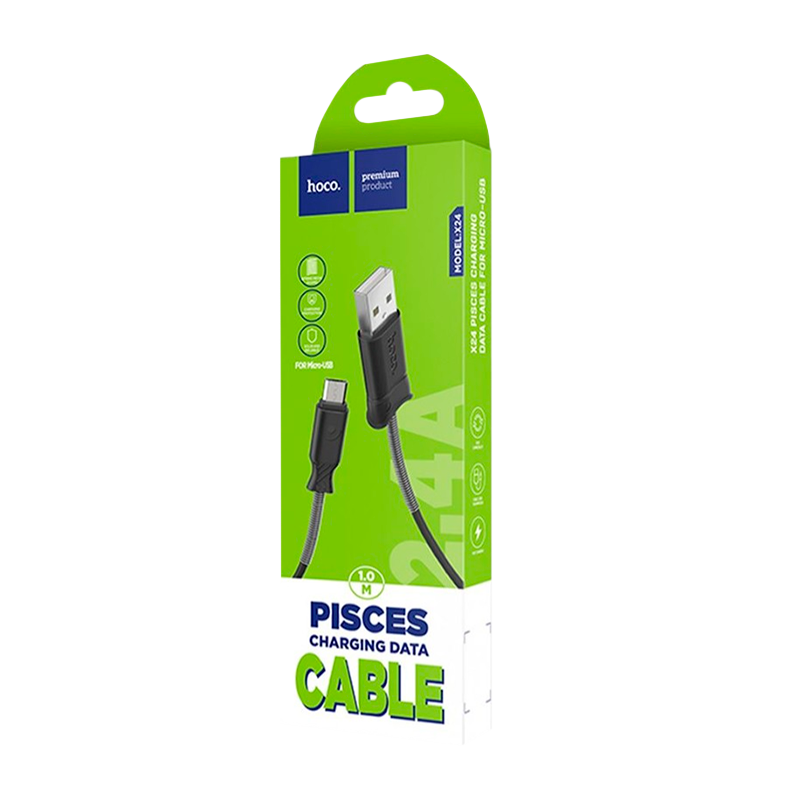 Кабель HOCO X24 USB (m)-microUSB (m) 1.0м 2.4A TPE черный (1/31/310)