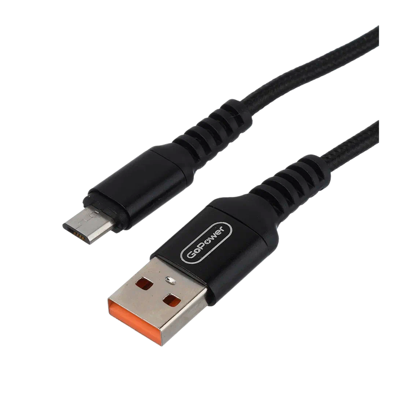 *Кабель GoPower GP02M USB (m)-microUSB (m) 1.0м 2.4A нейлон черный (1/200/800) 
