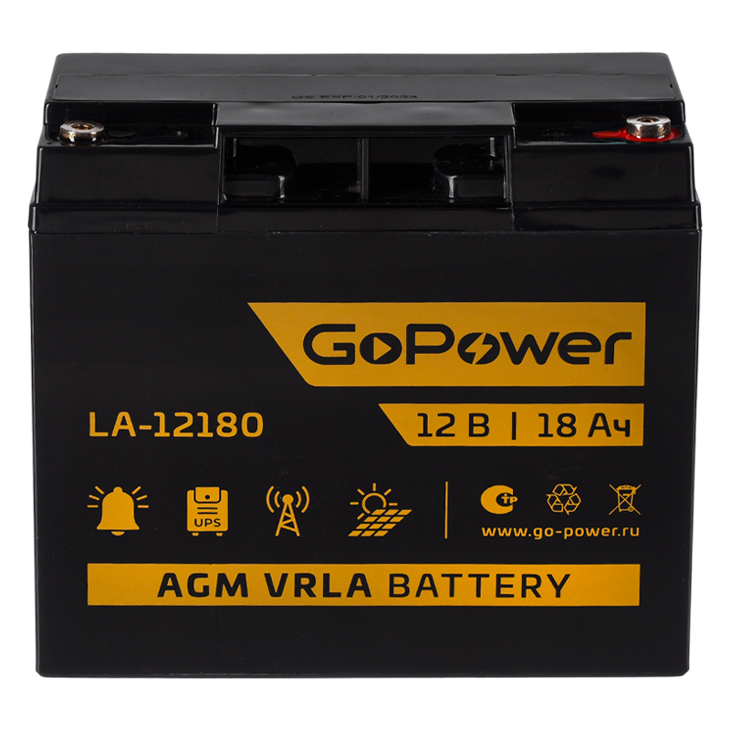 Аккумулятор свинцово-кислотный GoPower LA-12180 12V 18Ah клеммы под болт M5 (1/2)