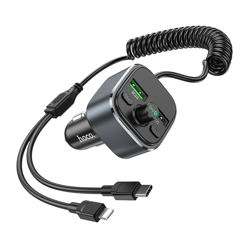 FM-трансмиттер HOCO E74 2USB microSD bluetooth 5.0 QC3.0 серый (1/120)