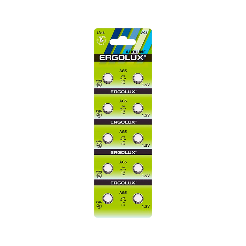 Батарейка Ergolux G5/LR754/LR48/393A/193 BL10 Alkaline 1.5V (10/100/2000)