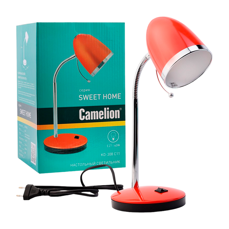 Светильник настольный Camelion KD-308 40W 230V E27 на основании оранжевый (1/12)