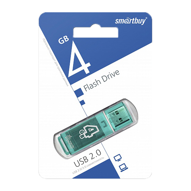 Флеш-накопитель Smartbuy Glossy 4GB USB2.0 пластик зеленый