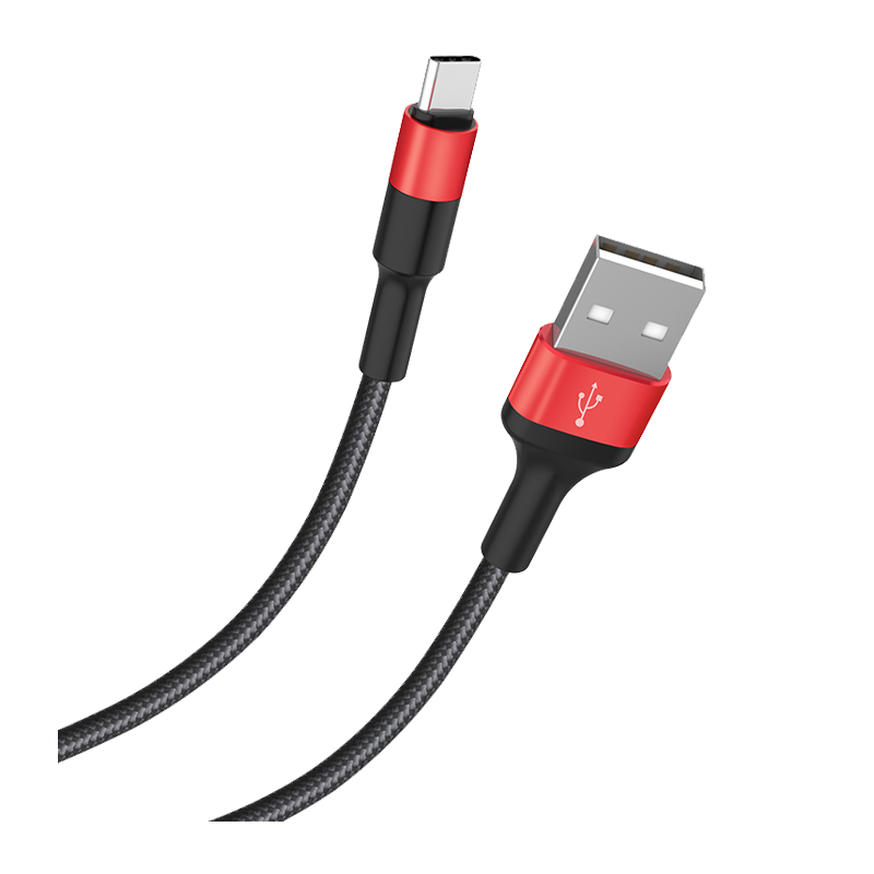 Кабель HOCO X26 USB (m)-Type-C (m) 1.0м 2.0A нейлон черный красный (1/30/300)