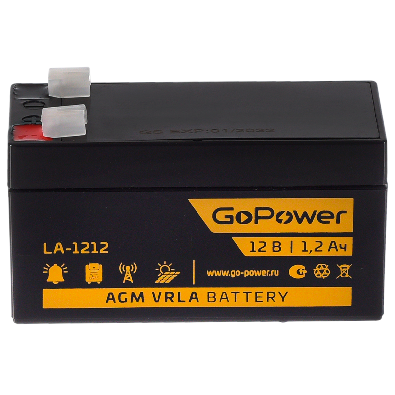Аккумулятор свинцово-кислотный GoPower LA-1212 12V 1.2Ah клеммы T1/ F1 (1/20)