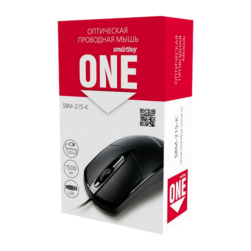 Мышь проводная Smartbuy 215 ONE классическая USB черный (1/100)